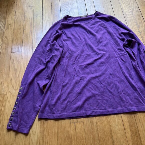 J. McLaughlin Size XL Purple Long Sleeve Button Cuff Crew Neck Sweater - Picture 8 of 11